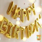 Gold Happy Birthday Foil Balloon Banner 13 psc