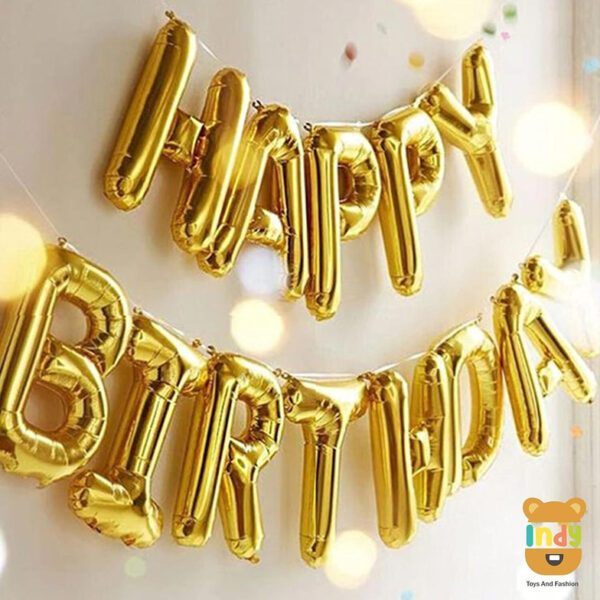 Gold Happy Birthday Foil Balloon Banner 13 psc