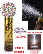 Party Fun 1pc Party Popper 1pc Sparkle Candle 1pc Cake Topper 1 Snow Spray (200 ml, Pack of 4) - Image 2