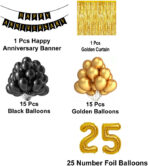 25th Anniversary Decoration Items Kit Happy Anniversary Banner Metallic Balloon (Set of 34)