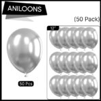 Solid Silver Balloon Birthday Decoration Kit. Balloon (Silver, Pack of 50) - Image 2