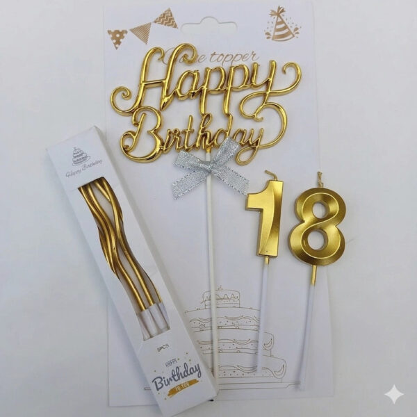 18TH Birthday Candle for Cake Decoration Candle (Gold, Pack of 4)