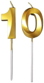 Number Ten '10' Metallic Gold Cake Decoration Candle for Birthday, Anniversary Candle (Gold, Pack of 1)